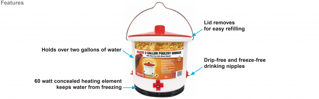 2 gallon heated chicken waterer with nipples