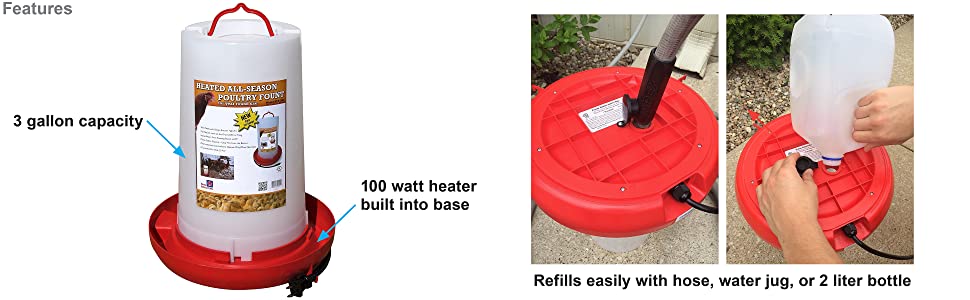 3 gallon heated chicken waterer