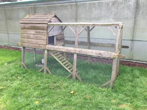 A frame chicken coop with run