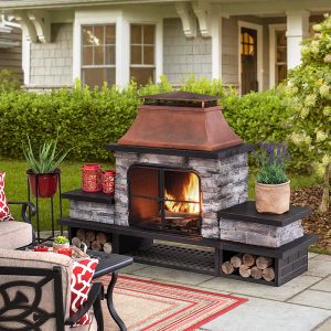 sunjoy atticus outdoor fireplace with chimney